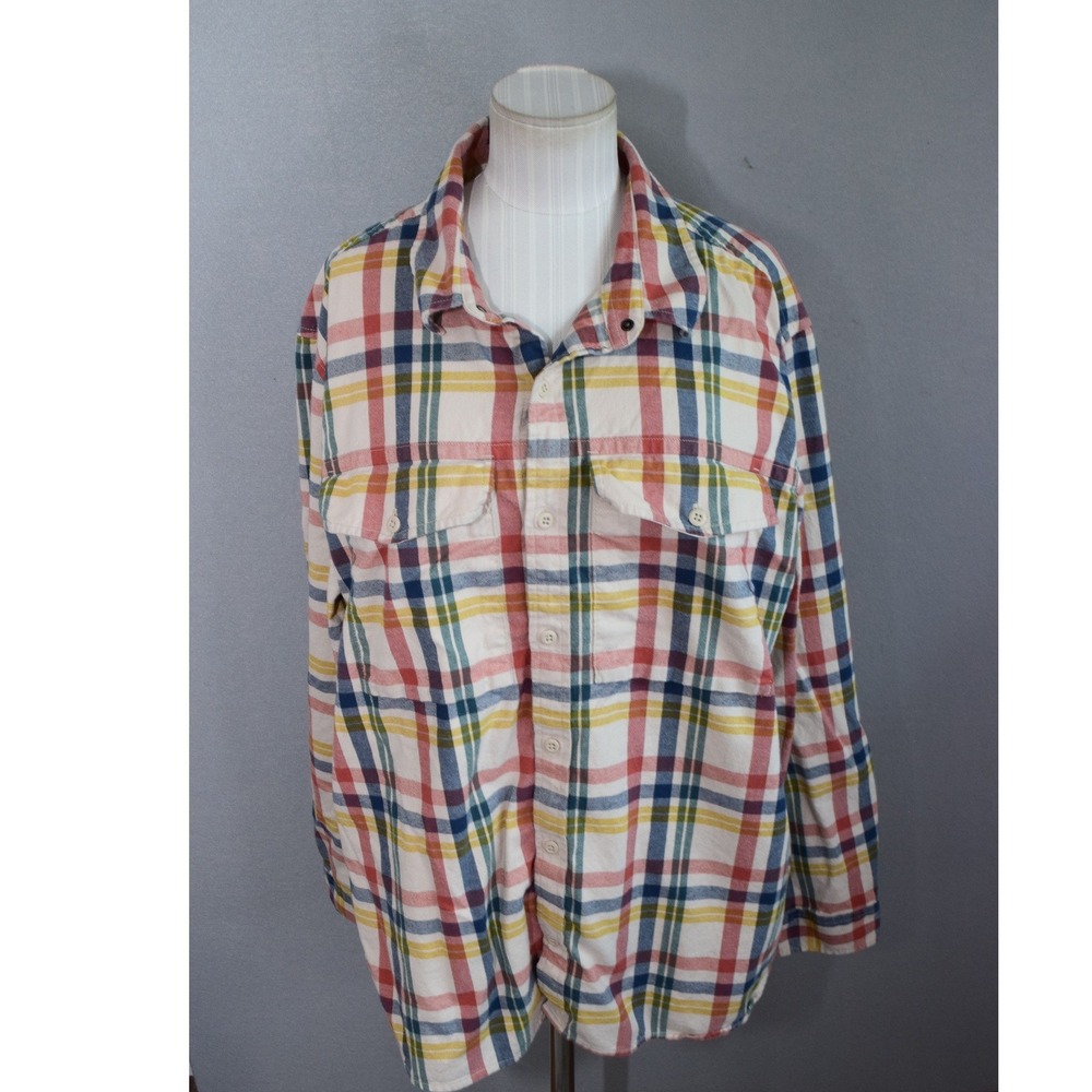 REI Co-op Wallace Lake Button Down Shirt XXL Multi Cream Plaid Cotton Men Hiking